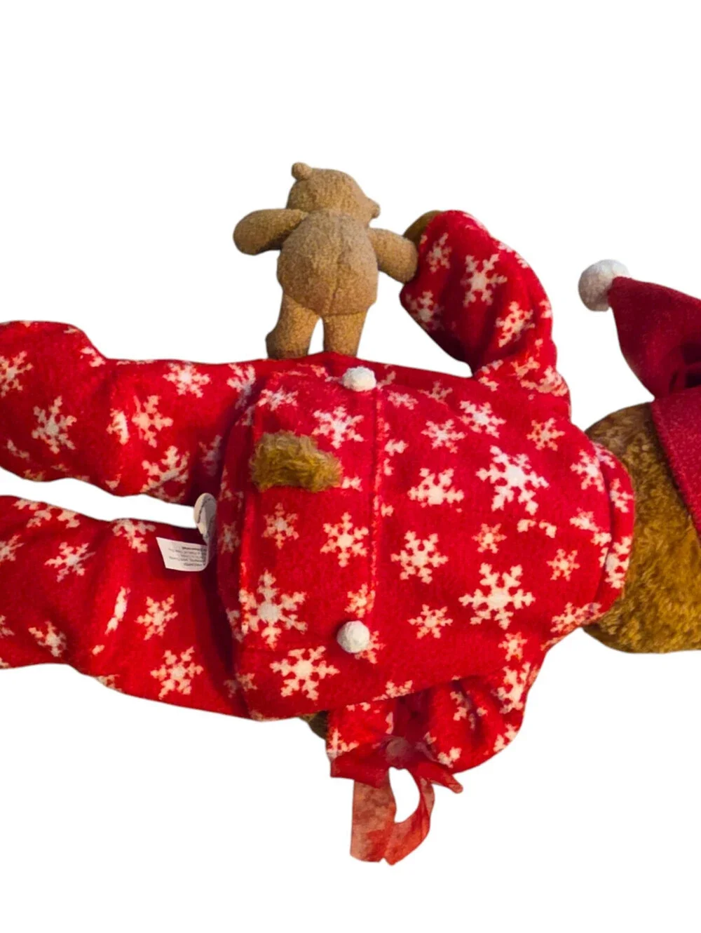 Vintage Galerie Plust Stuffed Animal Teddy Bear in Christmas Pajamas Red Tan